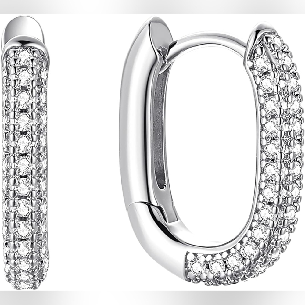 Thick Oval Huggie Earrings | Oblong Hoops .925 Sterling Silver